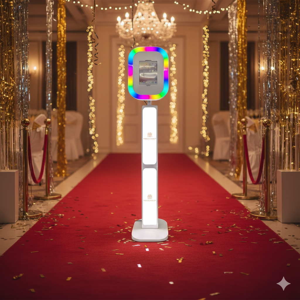 Festlich beleuchtete Location mit Fotobox für die Weihnachtsfeier von EVENTFACTORY24